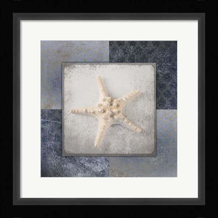 Framed Blue Star Fish 3 Print