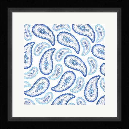 Framed Camo Paisley 4 Blue 3 Print