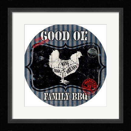 Framed Good Ol' Family BBQ Round Chicken Print