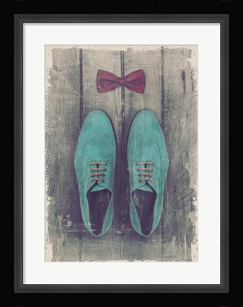 Framed Vintage Fashion Bow Tie and Shoes - Blue Print