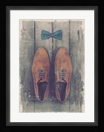 Framed Vintage Fashion Bow Tie and Shoes - Brown Print