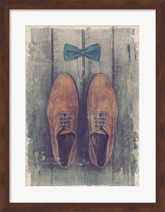 Framed Vintage Fashion Bow Tie and Shoes - Brown Print
