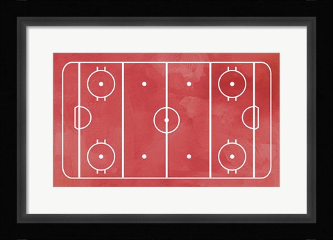 Framed Ice Hockey Rink Red Paint Print