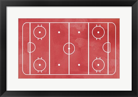 Framed Ice Hockey Rink Red Paint Print