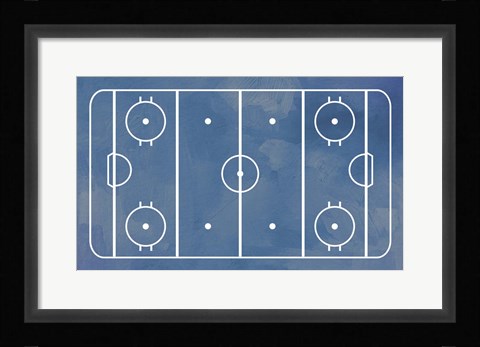 Framed Ice Hockey Rink Blue Paint Print