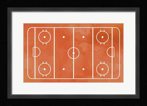 Framed Ice Hockey Rink Orange Paint Print