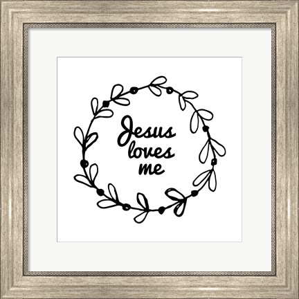 Framed Jesus Loves Me - Wreath Doodle White Print