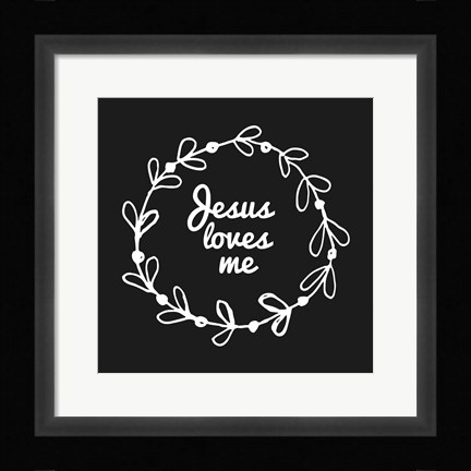 Framed Jesus Loves Me - Wreath Doodle Black Print