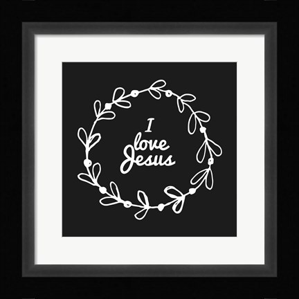 Framed I Love Jesus - Wreath Doodle Black Print