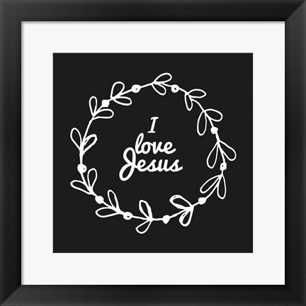 Framed I Love Jesus - Wreath Doodle Black Print