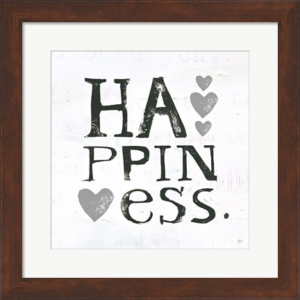 Framed Happiness Gray Hearts Print