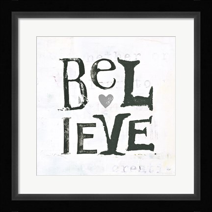 Framed Believe Gray Hearts Print