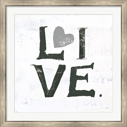 Framed Live Gray Heart Print