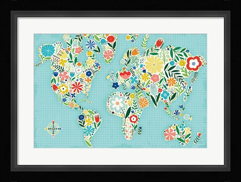 Framed Floral World Blue Print