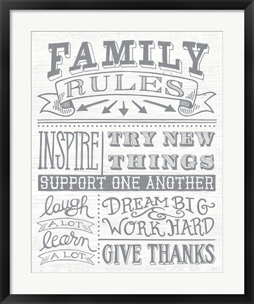 Framed Family Rules II Gray Words Print