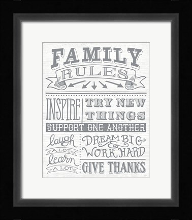Framed Family Rules II Gray Words Print