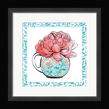 Framed Floral Teacup I Vine Border Print