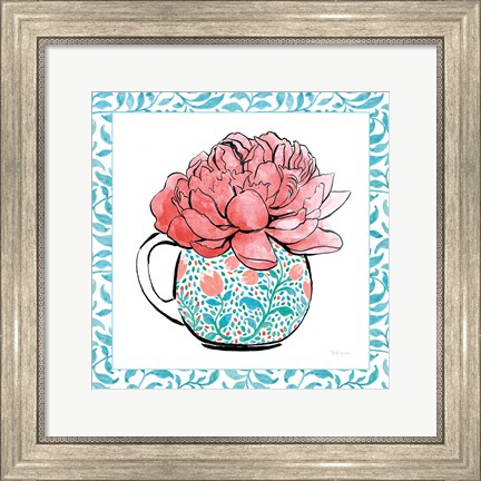 Framed Floral Teacup I Vine Border Print