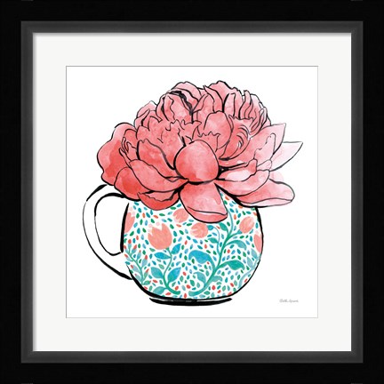 Framed Floral Teacups I Print