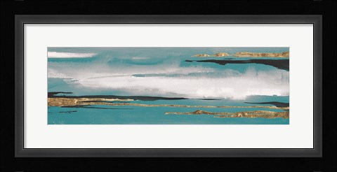 Framed Gilded Storm I Teal Grey Crop Print