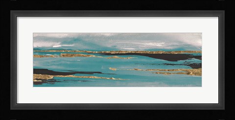 Framed Gilded Storm II Teal Grey Crop Print