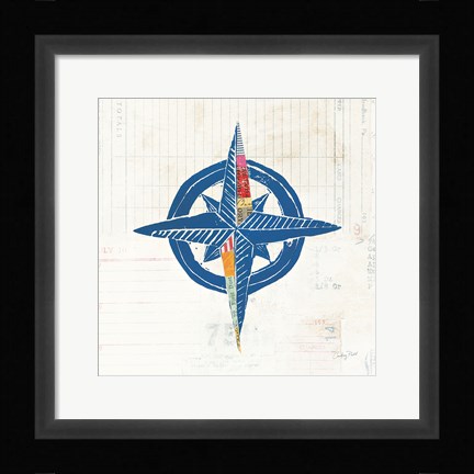 Framed Nautical Collage I on Newsprint Print