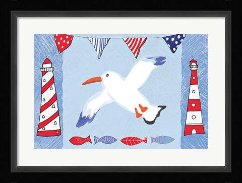 Framed Coastal Bird III Blue Print
