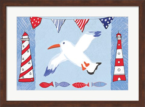 Framed Coastal Bird III Blue Print