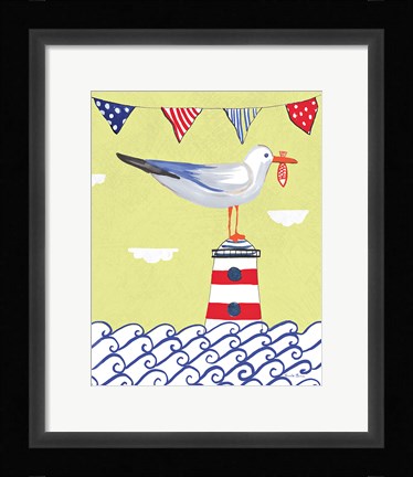 Framed Coastal Bird I Flags Print
