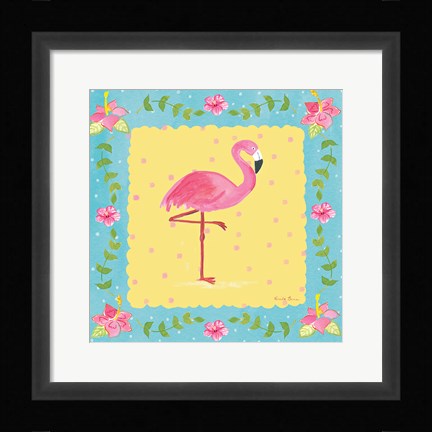 Framed Flamingo Dance I Sq Border Print