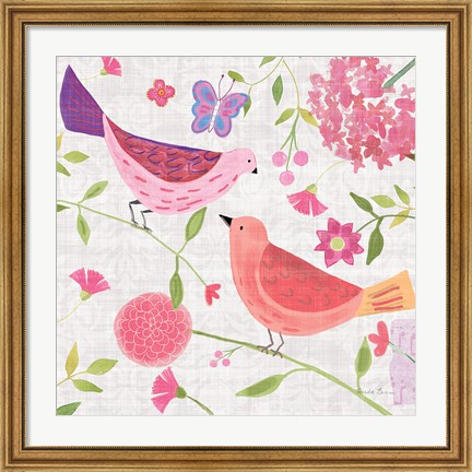 Framed Damask Floral and Bird IV v2 Print