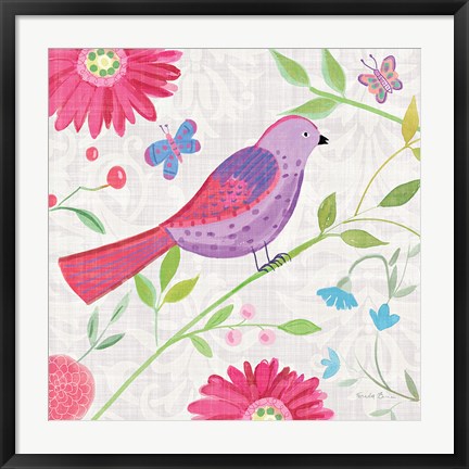 Framed Damask Floral and Bird I Sq Print