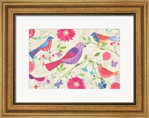Framed Damask Floral and Bird I Print
