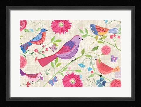 Framed Damask Floral and Bird I Print