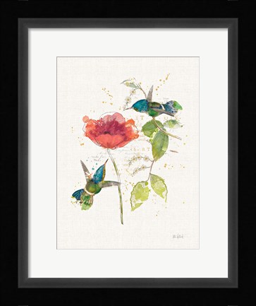 Framed Teal Hummingbirds II Flower Print