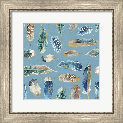 Framed Indigold Feathers Turquoise Print