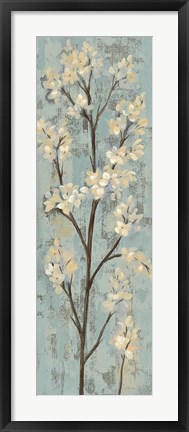 Framed Almond Branch I on Light Blue Print
