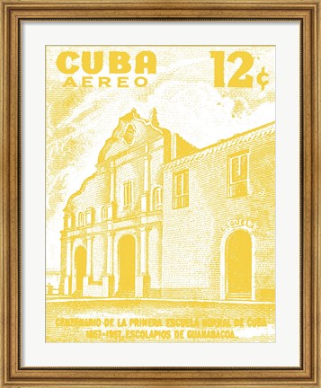 Framed Cuba Stamp VI Bright Print
