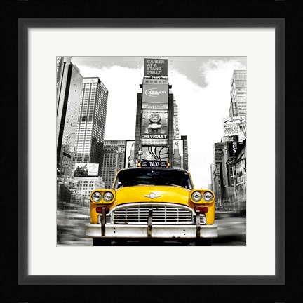 Framed Vintage Taxi in Times Square, NYC (detail) Print