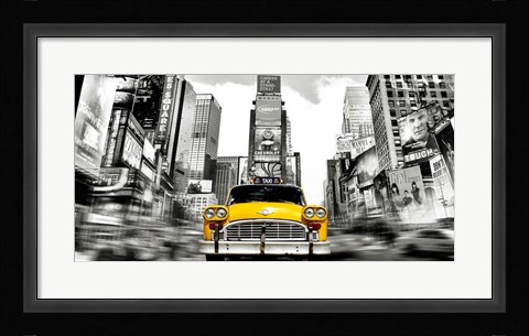 Framed Vintage Taxi in Times Square, NYC Print
