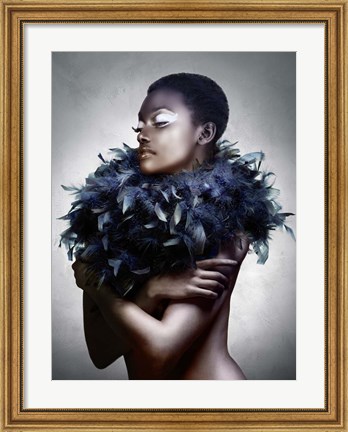 Framed Woman with Feathered Scarf Print