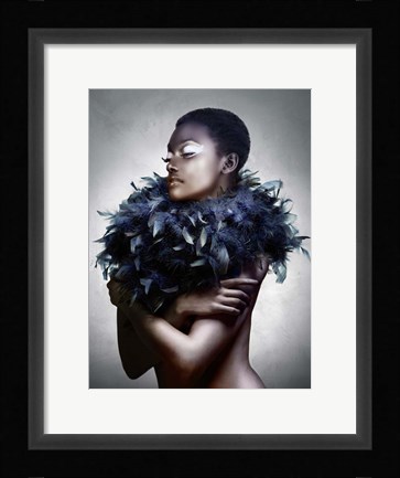 Framed Woman with Feathered Scarf Print