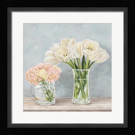 Framed Fleurs et Vases Aquamarine I Print