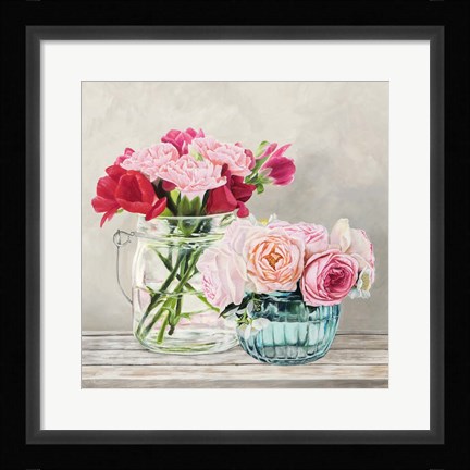 Framed Fleurs et Vases Blanc I Print