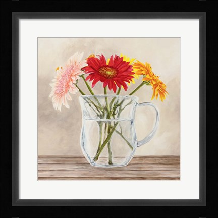 Framed Fleurs et Vases Jaune I Print