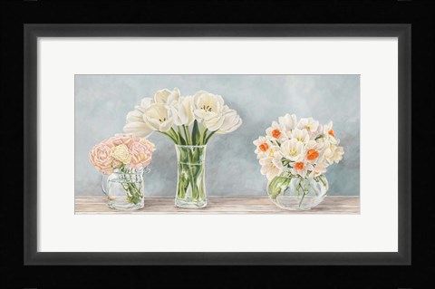 Framed Fleurs et Vases Aquamarine Print