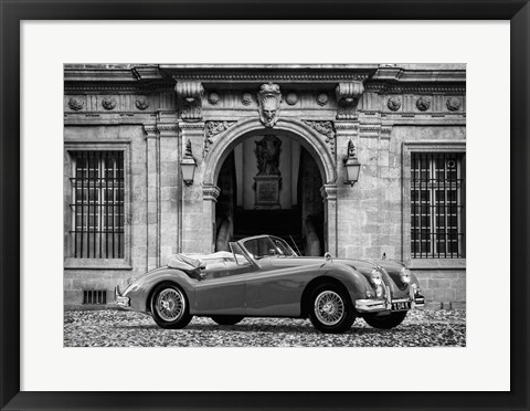 Framed Luxury Car in front of Classic Palace (BW) Print