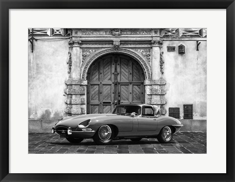 Framed Roadster in front of Classic Palace (BW) Print
