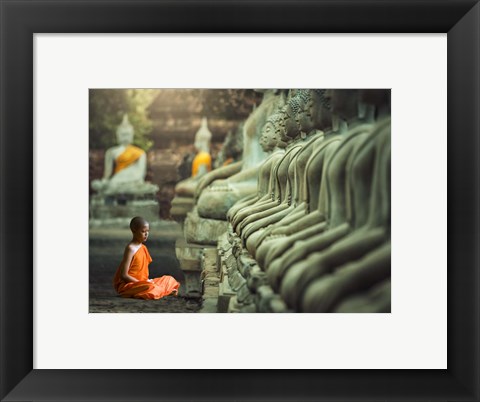 Framed Young Buddhist Monk praying, Thailand Print