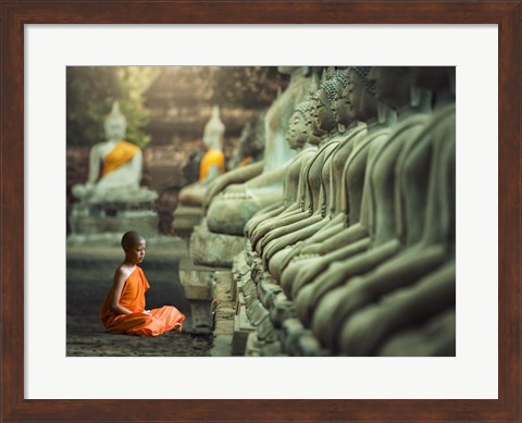 Framed Young Buddhist Monk praying, Thailand Print